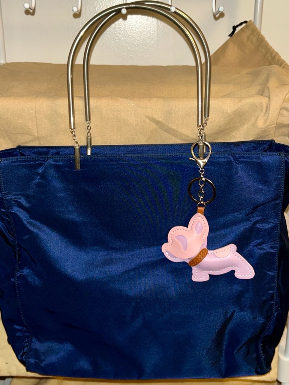 Unique vintage Prada Tessuto nylon bag.  Metal Handles! Deep Navy color - Picture 13 of 14